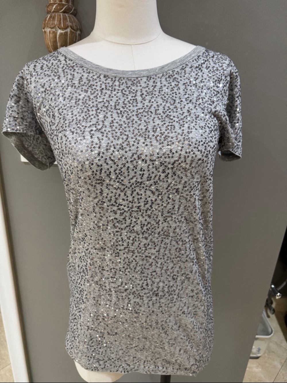 DKNY Silver Sequin Short Sleeve Tee